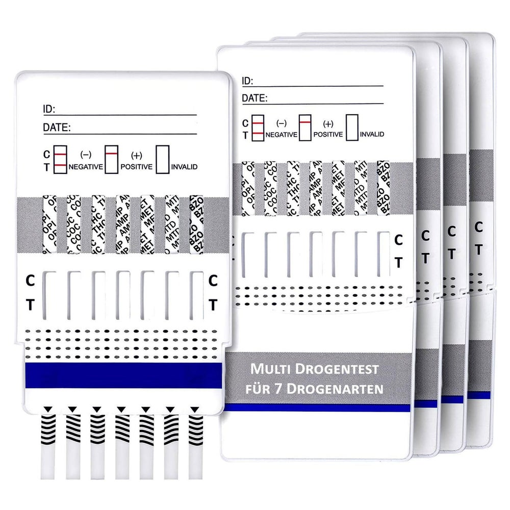 One+Step Drogentest für 7 Drogenarten - (COC/THC/OPI/AMP/MTD/BZO/MET) - Schnelltest-Testkassette 10 St