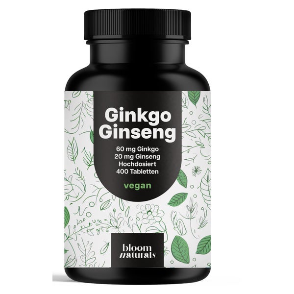 Ginkgo + Ginseng - 400 Tabletten - Bloom Naturals 400 St