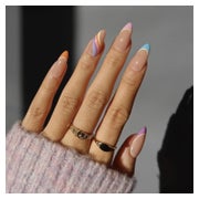 Falsche Nägel Acryl Mandelform Französisch Swirl 24St Rosa4 1 St