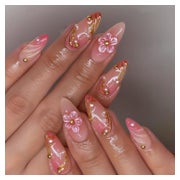 Künstliche Nägel Kurz Almond Nude 3D Blumen Gold Pearl FC-B1 1 St