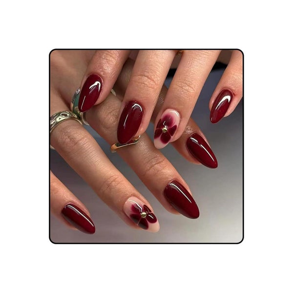 Nagelspitze 24er Set burgunder Blumen mit Diamantbesatz zum 1 St
