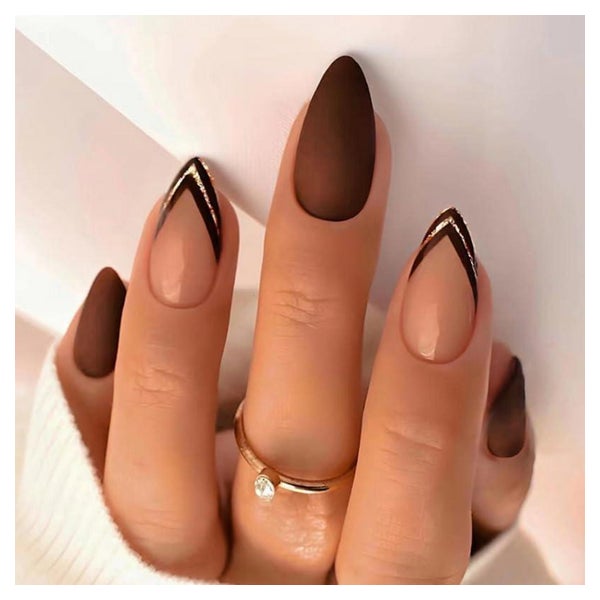 Falsche Nägel Press On Acryl Stiletto Mandel Braun 24PCS 5 1 St