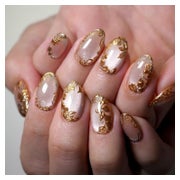 Künstliche Fingernägel Kurz Cateye 3D Goldblumen Magnetic AK 1 St