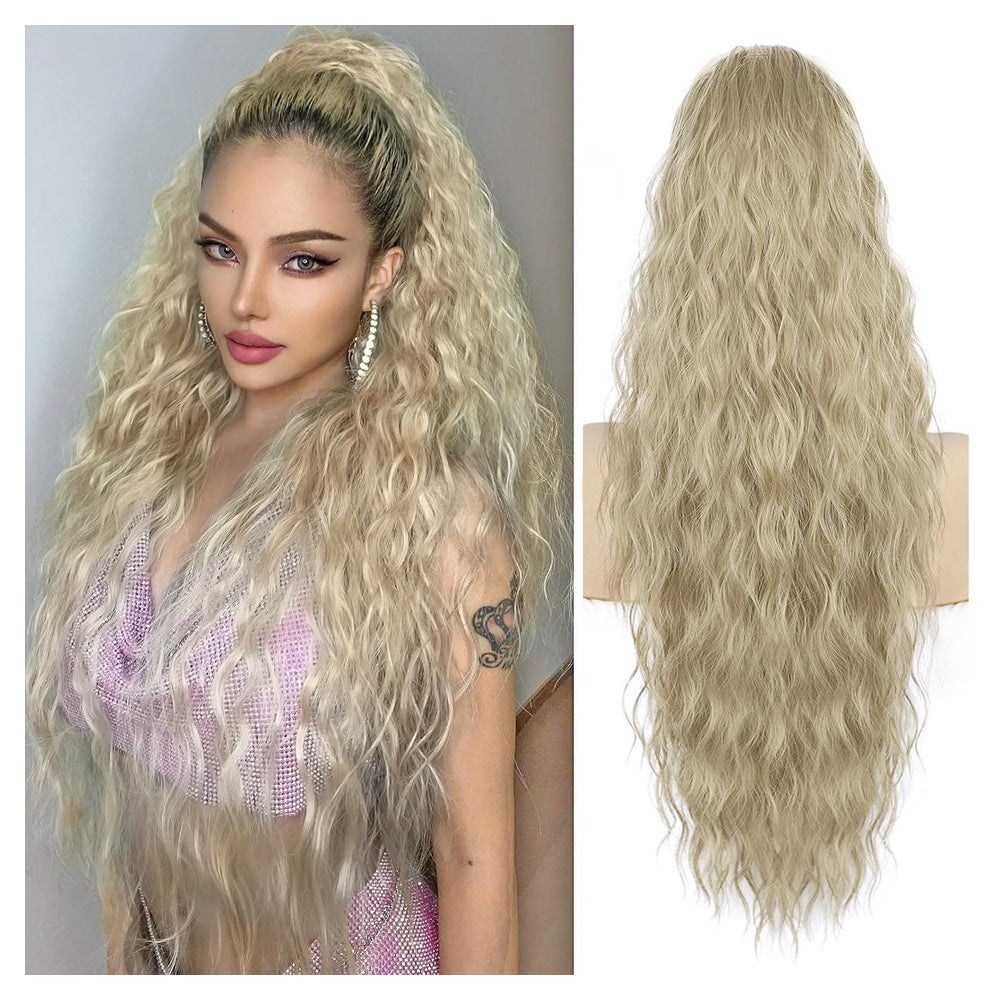 Pferdeschwanz Haarteil 75 cm Kordelzug Locken Clip in Aschbl 1 St