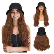 Hut Perücke Eimerhut Damen Locken Synthetik 45 CM Hellbraun 1 St