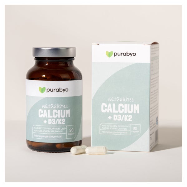 Purabyo Natürliches Calcium + D3/K2 90 St
