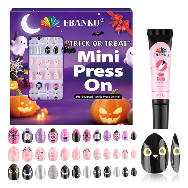 Kunstnägel 72tlg Vollabdeckung Totenkopf Nagelkleber Hallowe 1 St