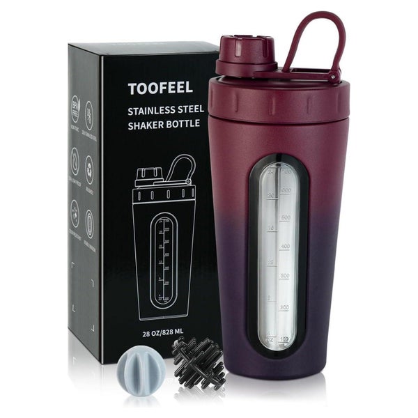 TOOFEEL Protein Shaker Edelstahl 28 oz mit 2 Kugeln, auslauf 1 St