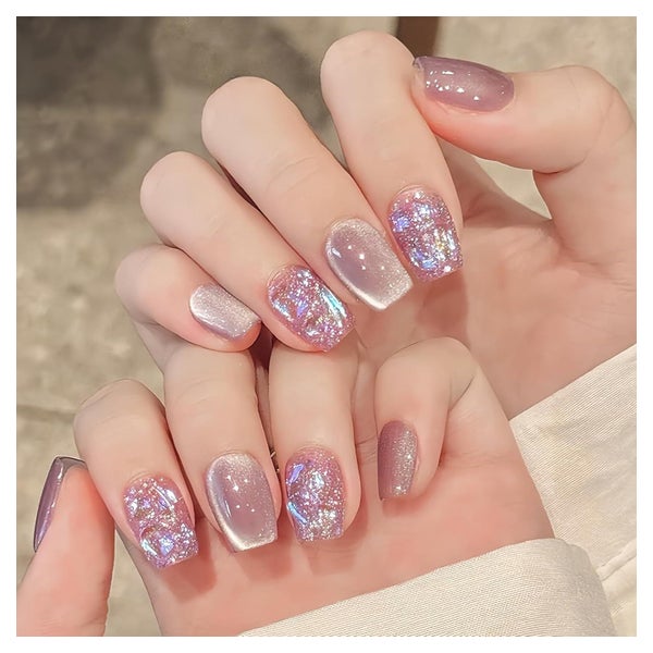 Künstliche Nägel Cat Eye Kurz Pale Purple Glitter 1 ml (1er 1 St