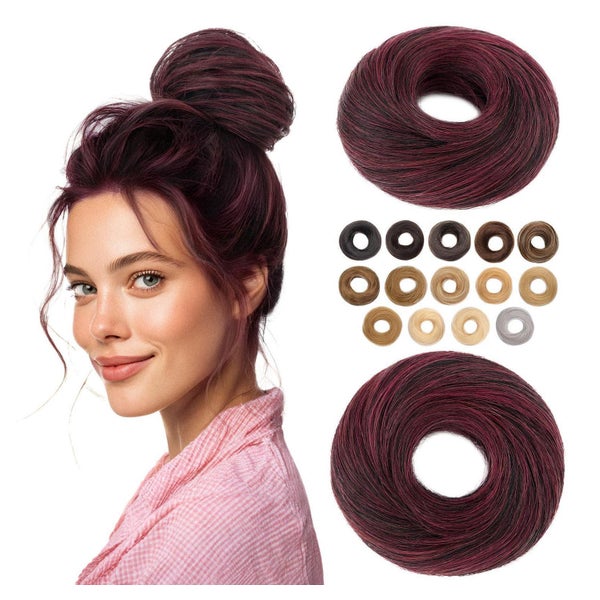 Haarteil Dutt Gummiband Echthaar Glatt-17g 1P99J Schwarz Bor 1 St