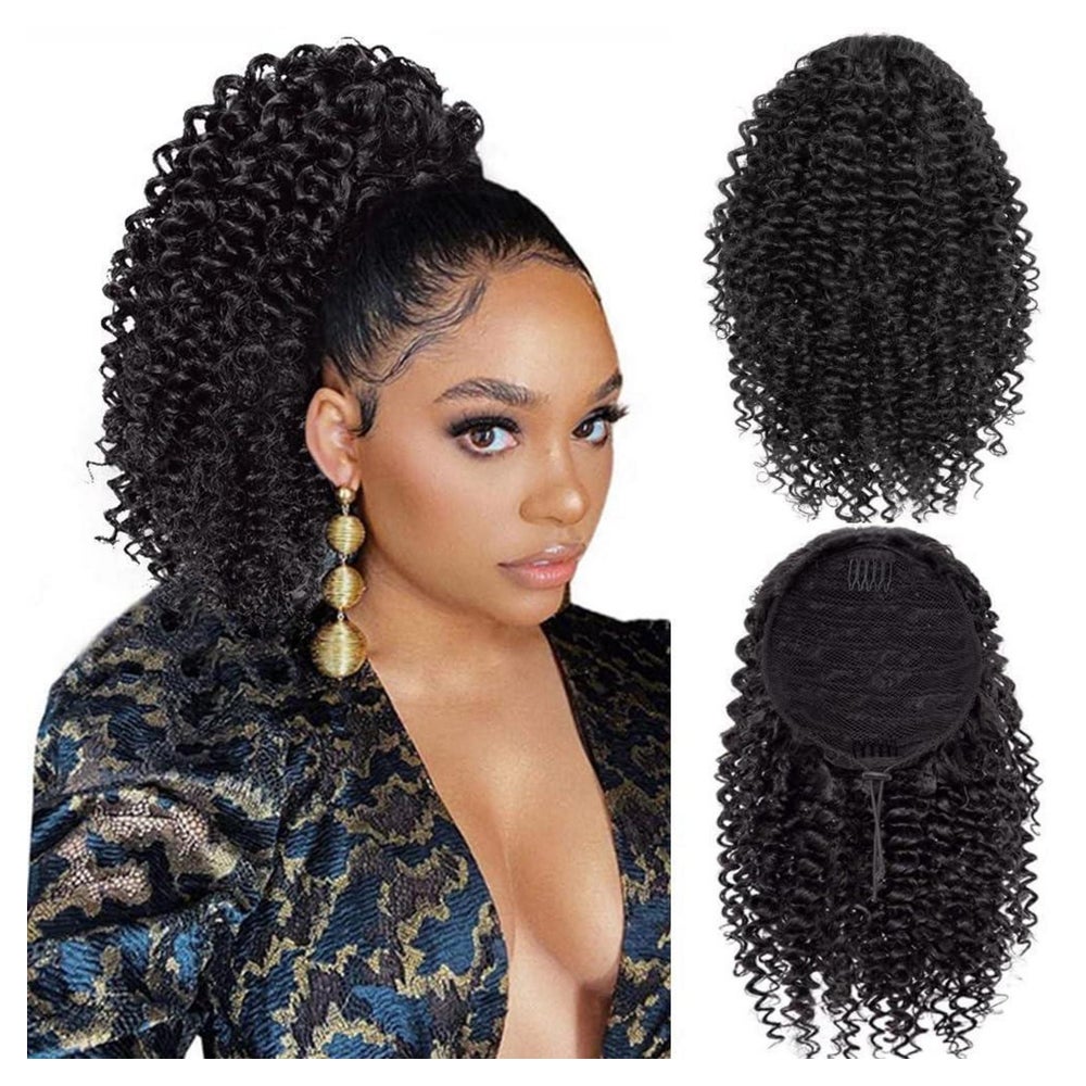 Pferdeschwanz Haarteil 12Zoll Kordelzug Afro Kinky Lockig Sc 1 St