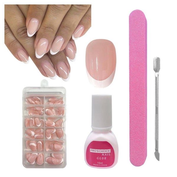 Nageltips Press On Nails Short Almond Acryl Kit French-Short 1 St