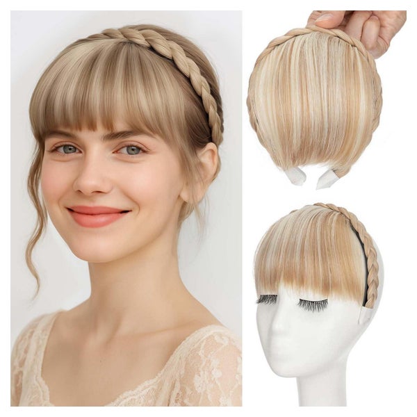 Stirnband Pony Fransen Front Perücke Dunkelblond-Mix mit Blo 1 St