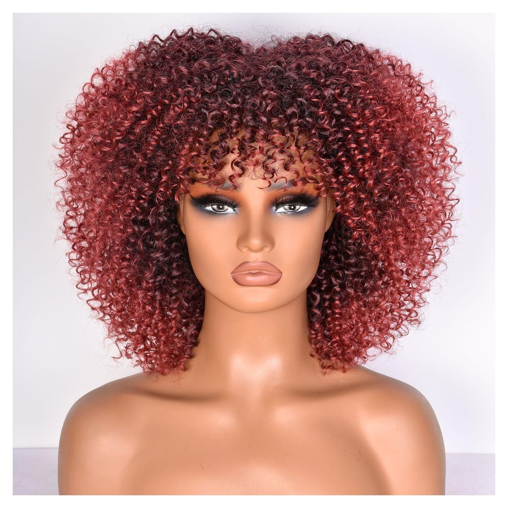 Perücke Afro Lockig Kurz 10 Zoll Synthetisch Bangs Kinky omb 1 St
