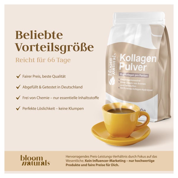 Kollagen Hydrolysat Pulver 1 kg - Bloom Naturals 1000 g