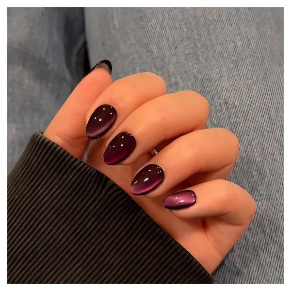 Press on Nails Kurz Mandel Cat Eye Chrome 30 Pcs Schwarz Ros 1 St