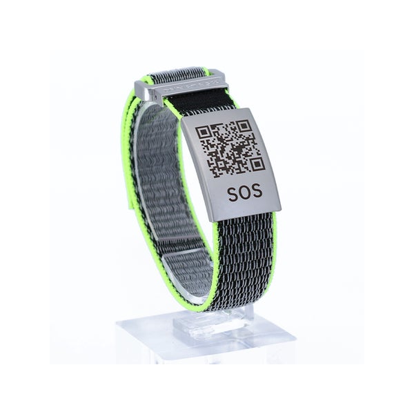 SOS Notfallarmband mit QR-Code mit Textilband Grau / Gelb 1 St