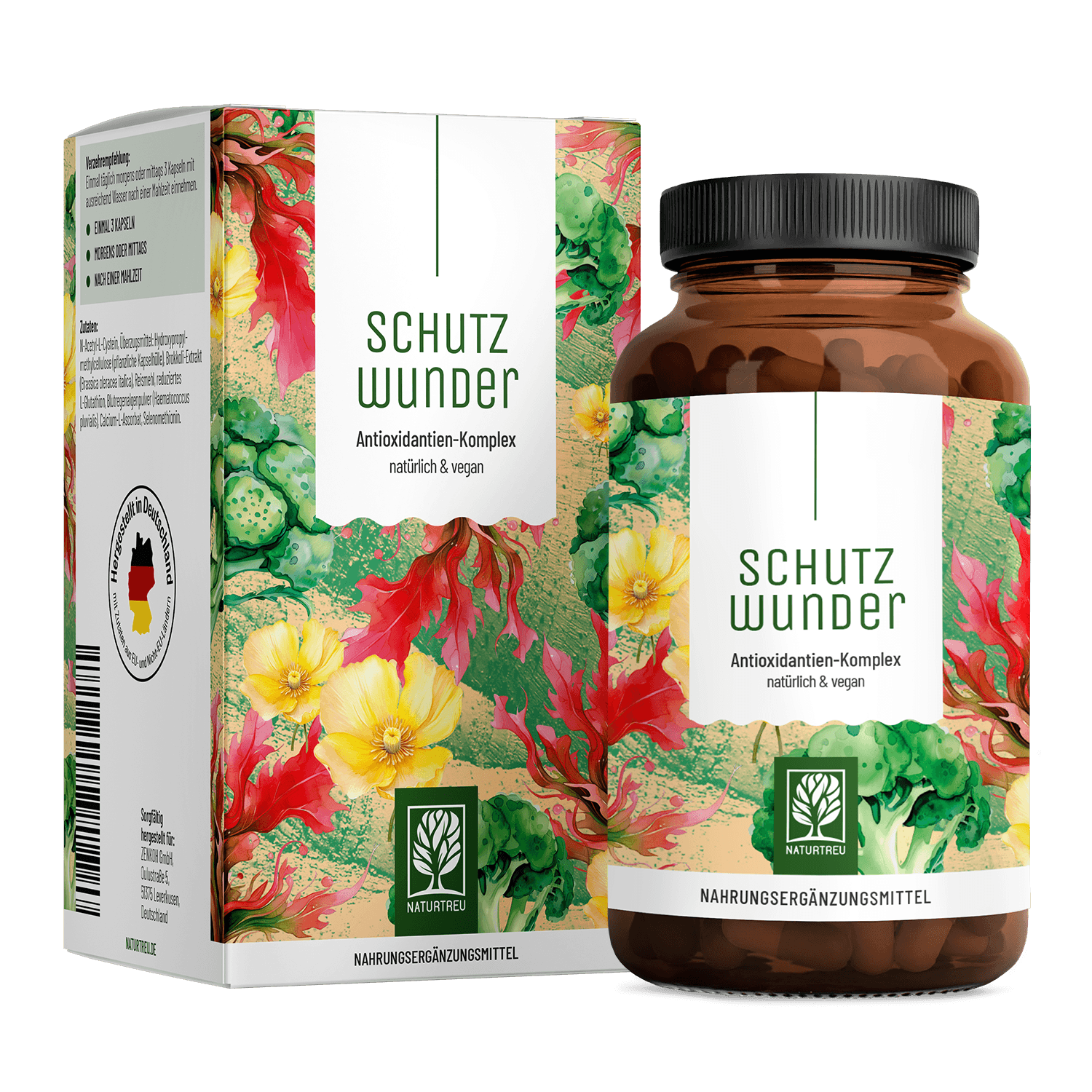 Antioxidantien Komplex mit NAC, L-Glutation, Astaxanthin und Brokkoli-Extrakt - SCHUTZWUNDER - 90 vegane Kapseln - NATURTREU® 90 St