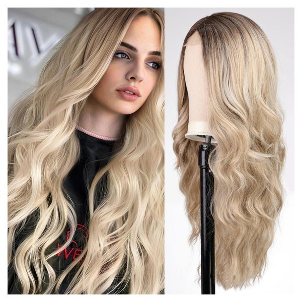 Perücke lang wellig Synthetik Aschblond & gemischtes Blond F 1 St