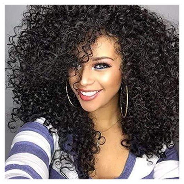 Perücke Afro Kinky Damen Locken Pony Kurz Synthetisch schwar 1 St