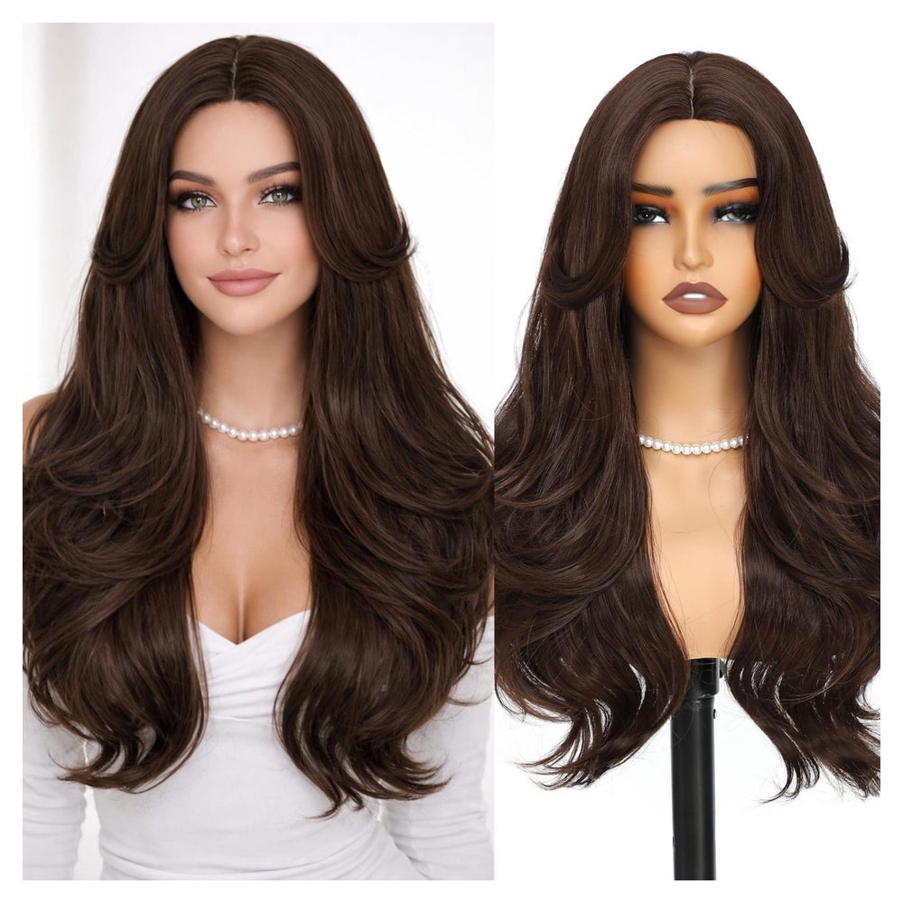 Perücke Damen Vorhangpony 66 cm synthetisch 26 Inch Kastanie 1 St