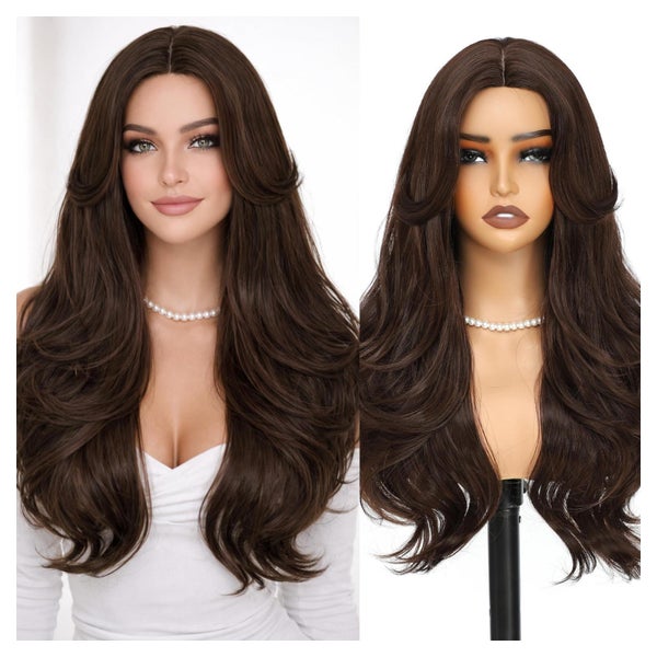 Perücke Damen Vorhangpony 66 cm synthetisch 26 Inch Kastanie 1 St