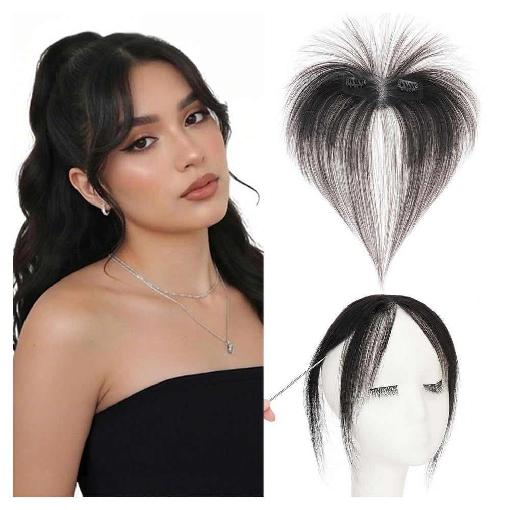 Pony Haarteil Clipin Echthaar Remy Damen 9g Curtain Bangs #1 1 St