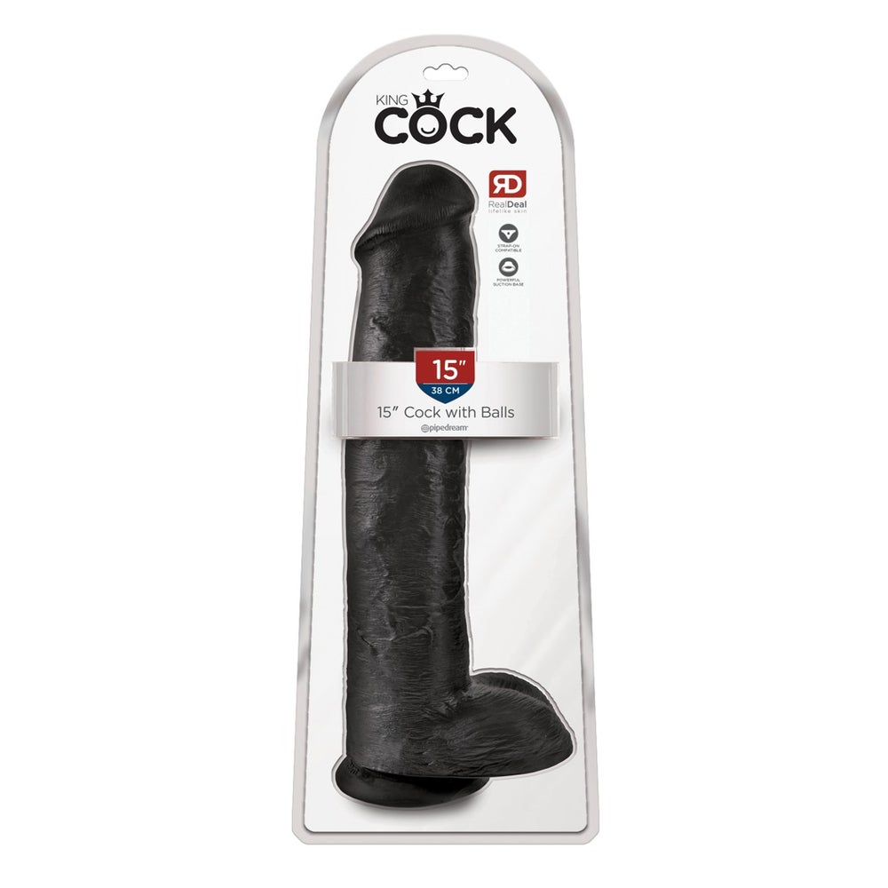 King Cock 15'' with Balls: Dildo mit Hoden, schwarz