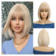 Blonde Bob Perücke mit Pony Synthetisches Haar für Frauen Co 1 St