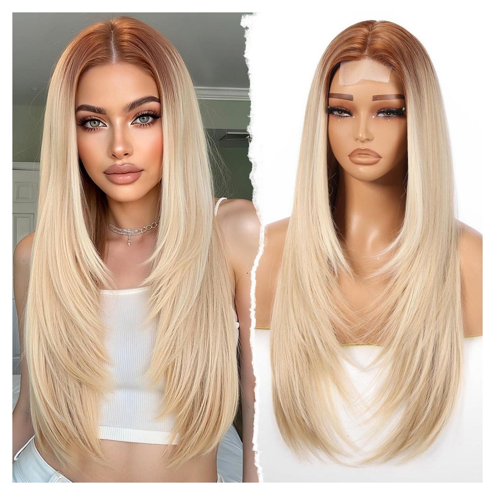 Perücke Damen Blond Mittelscheitel 26 Zoll Synthetik Strähnc 1 St
