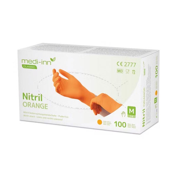 Medi-Inn Nitril Orange Einmalhandschuhe, puderfrei, Gr. M 100 St
