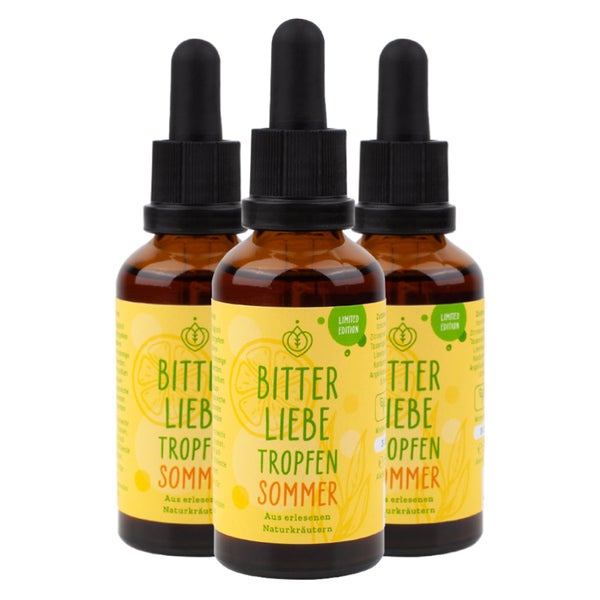 BitterLiebe Bitterstoffe Tropfen 50ml - Limited Sommer Edition - sommerliche Bittertropfen aus Die Höhle der Löwen - Hildegard von Bingen, Bitterkräuter 3x 50 ml