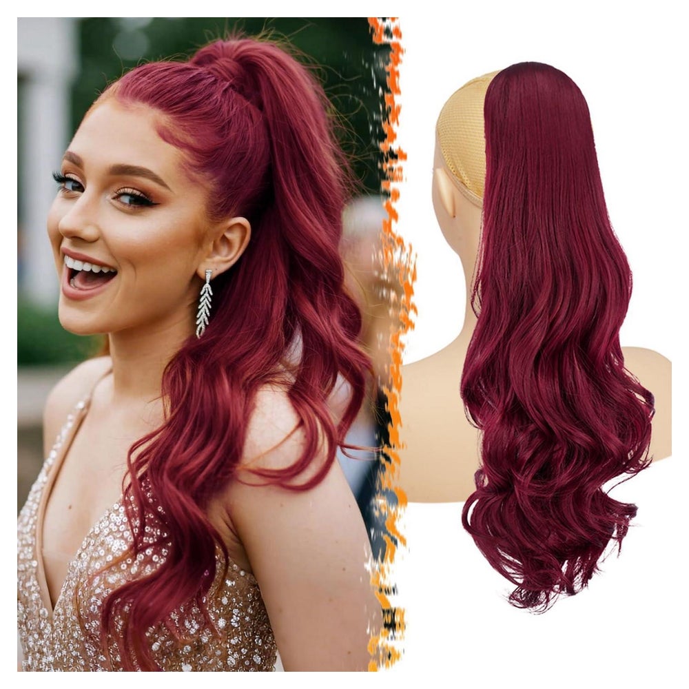 Pferdeschwanz Haarteil Synthetik Clip Ponytail 50 cm Burgund 1 St