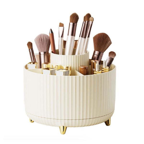 UNIQ Drehbarer Make-up-Organizer für Pinsel und Kosmetik – Cremeweiß