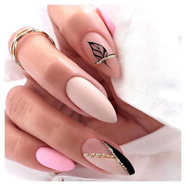 Falsche Nägel Mandel Kurz French Matt Nude Acryl 24 Blattmus 1 St