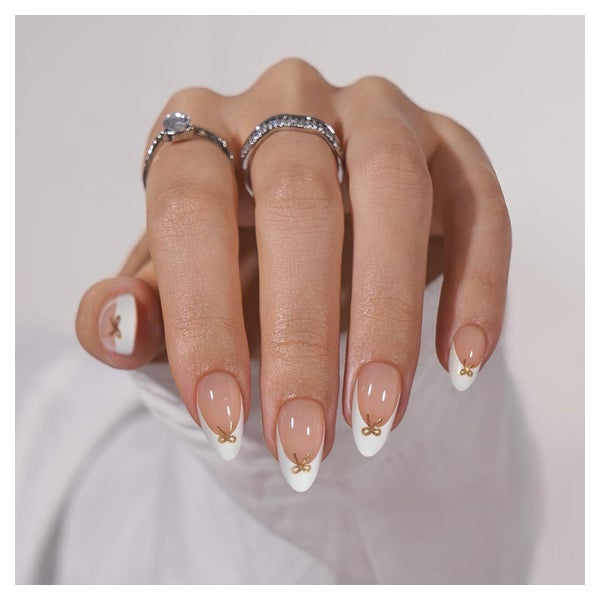 Press On Nails Short White French Tip Almond Bow 30 Dinner S 1 St