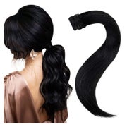 Easyouth Echthaar Pferdeschwanz Verlängerung 35 cm Naturschwarz 70g #1 - Remy