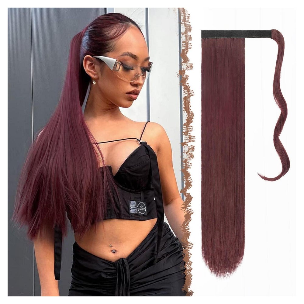 Pferdeschwanz Haarverlängerung Synthetik Zopf 60 cm wine# We 1 St