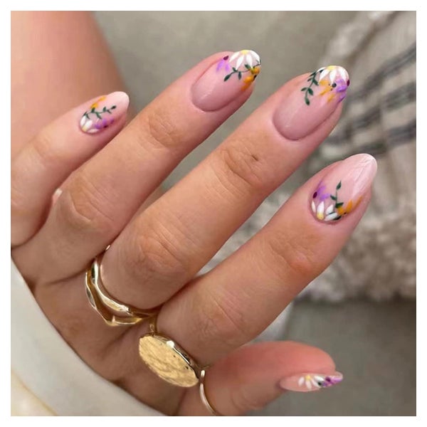 Falsche Nägel Acryl Mandel Kurz French Nagelkleber Oval Nude 1 St