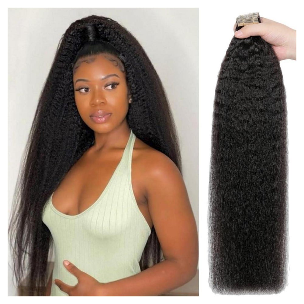 Tape Extensions Echthaar Schwarz Kinky 1B#-KS 24zoll-61cm(20 1 St