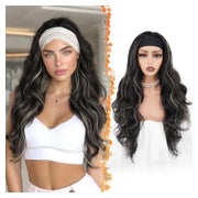 Stirnband Perücke Synthetik Gewellt 66cm Schwarz mit Blond H 1 St