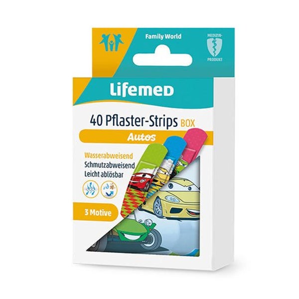Lifemed Pflaster-Strips Box 6 cm x 1,7 cm farbig "Autos", 48 Pack 1920 St
