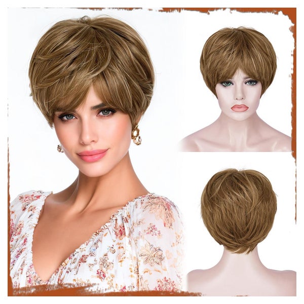 Sofeiyan Pixie-Cut-Perücke, Hellbraun/Blond Mix, Hitzebeständig, Kunsthaar, 23