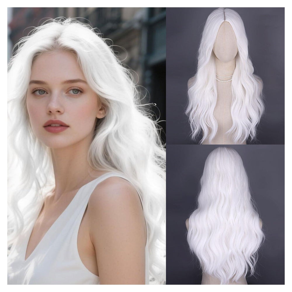 Perücke Damen lang lockig synthetisch Faser White 1 St