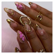 24 D 3D Mandel Press on Nägel Gold Charms Pink Schmetterling 1 St