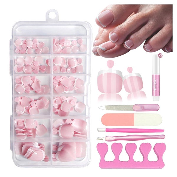 Falsche Fußnägel 120 Stück Kit Französisch Aufkleben Pink Fr 1 St