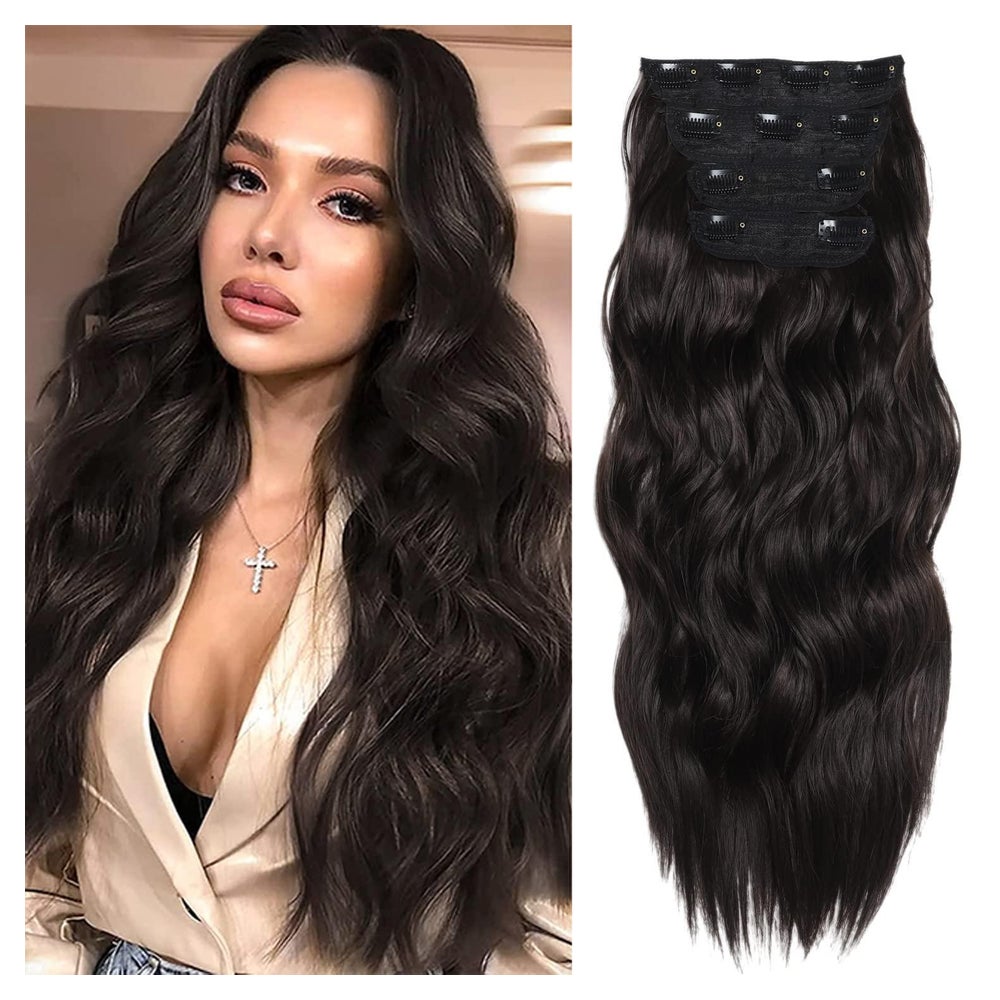 Haarverlängerung Clip braun 20 Zoll synthetisch 4 Stück curl 1 St