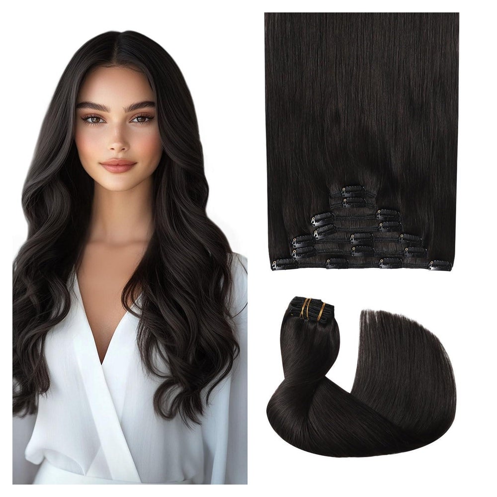 Haarverlängerung Echthaar Clip Remy 50cm #1B Natürliches Sch 1 St