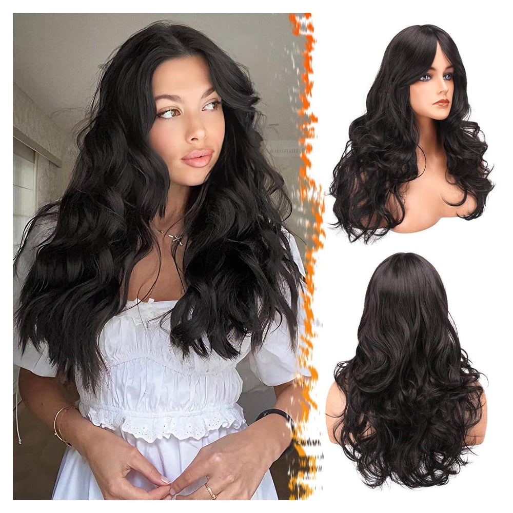 Braune Lange Perücke 66cm mit Layered Pony Wellen für Frauen 1 St