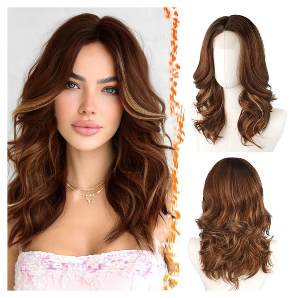 Perücke Kurze Gewellte Ombre Auburn mit Blond Highlight 40cm 1 St